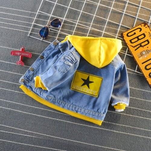 Boy Girl Denim Jackets Hooded Outerwear Windbreaker Cartoon Kids Jeans Coat For Boys Trench Childrens Clothing 2-5Y TZ517