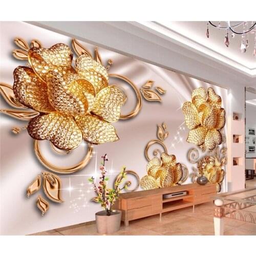 Custom Photo Wallpaper Mural Wall Sticker European Luxury Jewelry Rose Background Wall papel de parede