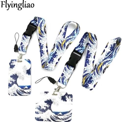 Art Painting Kanagawa Hokusai Waves Anime Lanyard Badge Holder ID Card Lanyards Mobile Phone Rope Key Lanyard Neck Straps Keys
