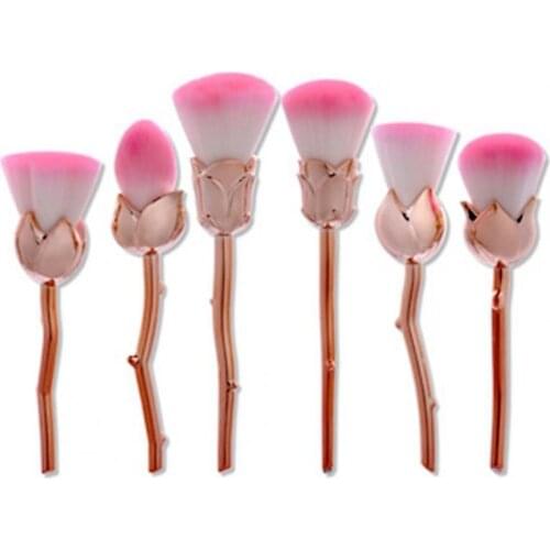 6Pcs/Set Makeup Brush Multifunctional Flower Shape Ultra Soft Fashion Rose Flower Brush for Cosmetic