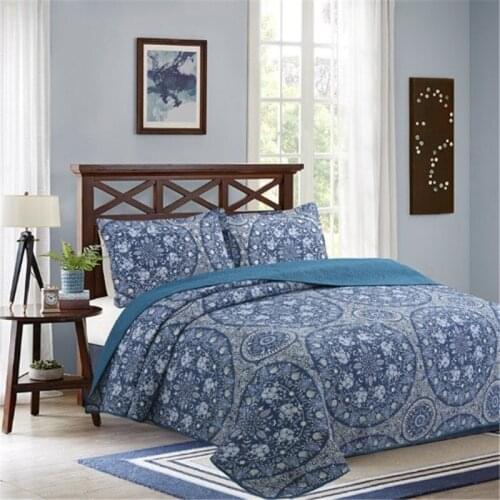 American style pure cotton Bohemian printing patchwork quilt full queen king size 3pcs bed cover/bedspread cobertor casal