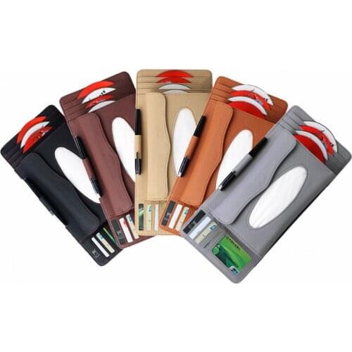 Multifunction Car Sun Visor Tissue Box PU Leather Card Tissue Box Cover Case