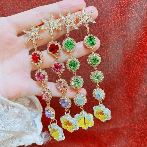Trendy Delicate Micro Paved Zircon Snowflake Drop Earrings For Women Fashion Colorful Crystal Christmas Pendientes Jewelry