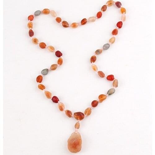 MOODPC New Fashion Natural Stone Bead Knotted Jewelry Multi Gobi Agat Necklace Dropship