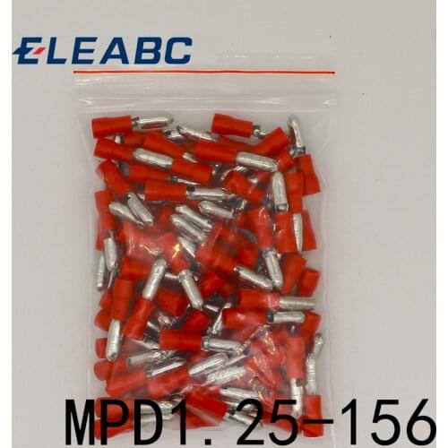 MPD1.25-156 MPD1-156 100PCS Bullet Shaped male Insulating Joint Wire Connector Electrical Crimp Terminal AWG22-16 MPD
