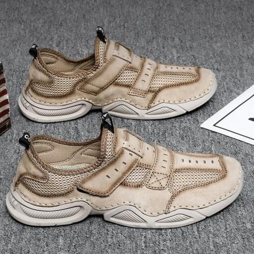 Brand Mens Shoes Summer Genuine Leather Mens Casual Shoes Breathable Mesh Leather Luxury Mens Sneakers Men Moccasins Outdoor