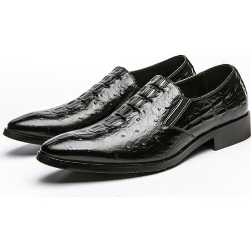 Crocodile Pattern Genuine Leather Men Oxford Shoes Pointed Toe Men Dress Shoes Big Size Fashion OverShoes Antiskid Simple Shoes