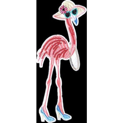 Patches for clothing T shirt Women 255mm Flamingos Sequined Fabric Sequins Strange things Girl Patch Clothes Stickers Christmas