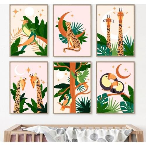 Parrot Leopard Giraffe Toucan Monstera Wall Art Canvas Painting Nordic Posters And Prints Nursery Wall Pictures Kids Room Decor