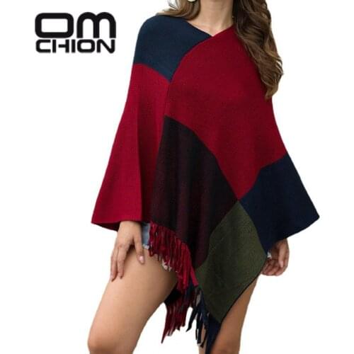 OMCHION Autumn And Winter 2021 New Womens Cape Tassel Vintage Plaid Loose Poncho Female Casual Oversized Sweater Coat Shawls