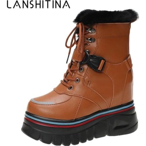 New Women Snow Boots Thick Sole Soft Leather High Platform Ankle Boots Chunky Sneakers Warm Plus Velvet Winter Boots Shoes Woman
