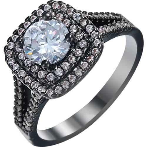 New black Rings for women bling new fashion jewelry gift elegant princess white czech zircon Engagement Ring wholesale