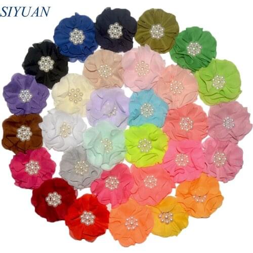Wholesale 200pcs/lot 3 inch Pearl Chiffon Flower With/Without Hair Clip Exquisite Sewing Flower Hair Accessories TH254