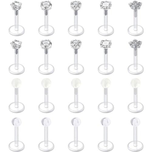 16G plastic tragus earrings transparent lip nail cartilage spiral CZ flexible conch earlobe Medusa Monroe perforated rod length