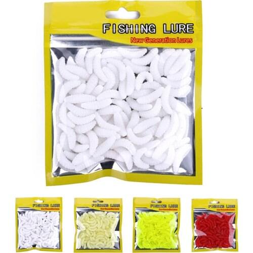 Elenxs 50pcs/bag 2cm Soft Bread Bug Bionic Grubs Trout Lures Plastic Hand Pole Bait Artificial Fishing Lures