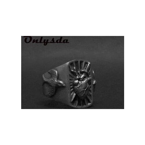 Dropshipping 316L Stainless Steel Ladies Mens Biker Punk Heart & Dagger Ring Animal Amulet Jewelry For Man Lucky Engagement Gift