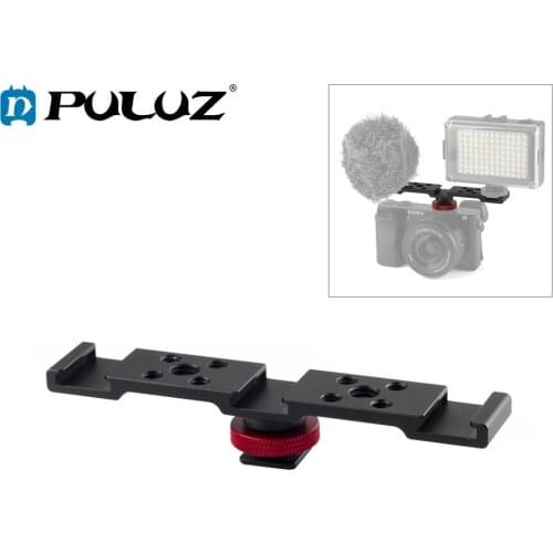 PULUZ 3 in1 Triple Hot Shoe Mount Adapter Extension Bracket Holder Microphone Fill Light Stand For phone/DSLR Camera Accessories