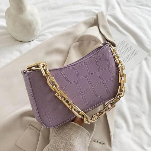 M68C Retro Underarm Bag Leather Clutch Bag Chain Strap Tote Crocodile Pattern Handbag
