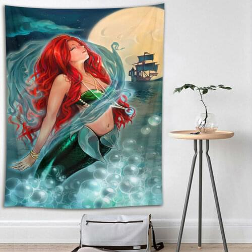 Ship Red Hair Mermaid Custom Tapestry Wall Hanging Blanket Polyester Dorm Decor