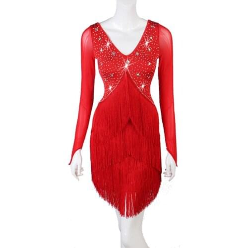 Encryption Tassels Lading Dance Performance Match Serve Rumba Just Dance Skirt Adult Dance Dance Dress