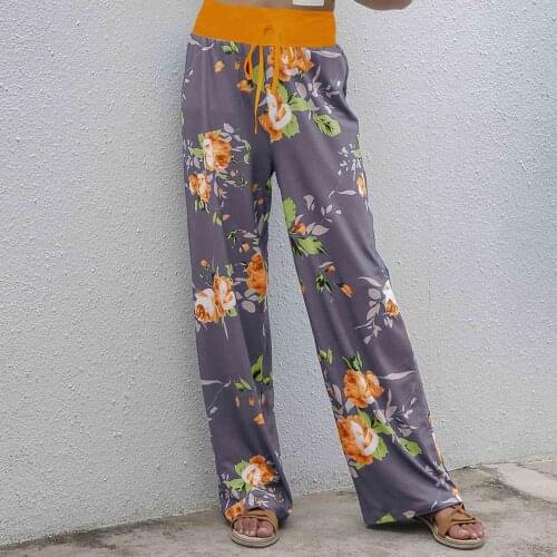 Flowers Print Drawstring Wide Leg Lounge Pants Womens Wide Leg Pants with High Waist Print 2021 New Womens Comfy Stretch