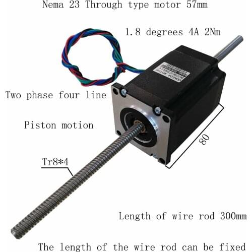 Through type Screw Motor Nema23 57BYG80 4.2A 2N.m 57 perforation Linear Stepping Motor with Tr8*4(P2)*300mm shaft