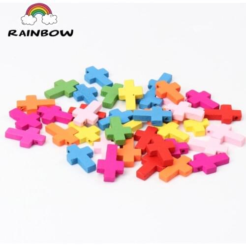 Mixed Fluorescent Colors Natural Wooden Cross Shape Spacer Beads For Jewelry Making DIY 22x15mm 50Pcs