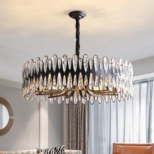 YOOGEE Modern LED Chandelier for Living Room Bedroom Home Decor Round Crystal Lamp Indoor Hanging Lighting Fixtures Black