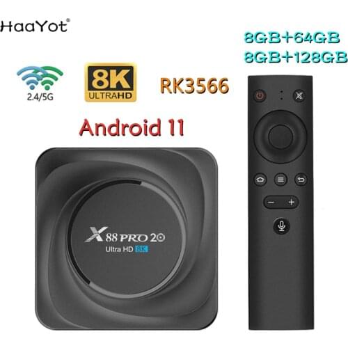 X88 PRO 20 Smart Android 11 TV BOX 8GB RAM 64GB 128GB ROM RK3566 2.4G&5G WiFi 1000M LAN Bluetooth 8K HD Set Top Box Media Player