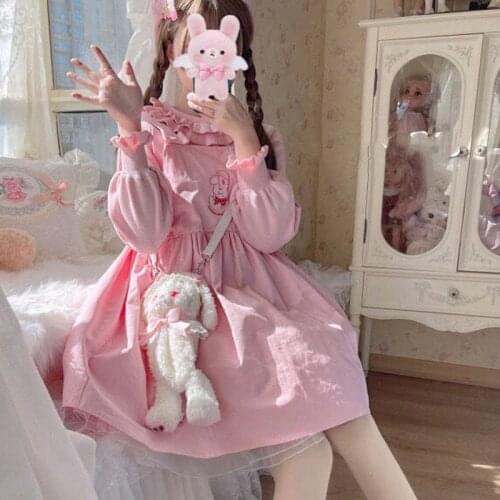 Japanese Summer Women Pink Lolita Dress Soft Girl Sweet Cute Bow Loose Sundresses Kawaii Sleeveless Slip Dress Loli Dresses 2021