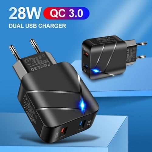 USB Charger Quick Charge QC3.0 2.1A USB Fast Charging For Phone Smart Phone ，with LED Lighting Travel Power Adapter
