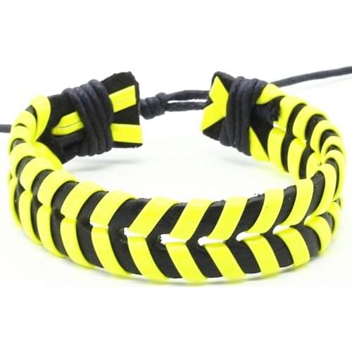 New Arrival Fashion Trendy Vintage Punk Rock Yellow Red Rose Woven Weave Women Leather Bracelets Female Male Jewelry Wholesale