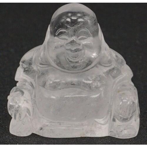 1.4" Natural Clear Quartz Crystal Maitreya Buddha Stone carved Figurine Crafts Lucky Chakra Healing Reiki