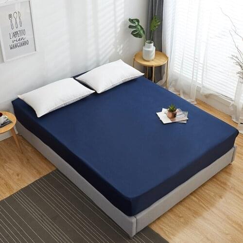 Solid Color 1Pc 100% Cotton Fitted Sheet Bed Cover Four Corners with Elastic Band Non-Slip Mattress Cover 90x190 180x200
