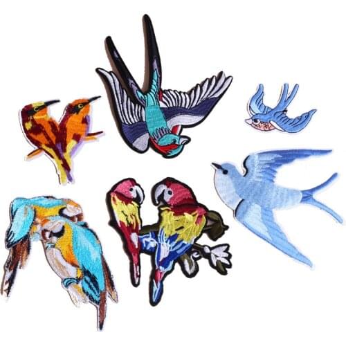 1PCS Embroidered Cloth Patch Iron on Swallows Bird Pattern Clothing DIY Decorations