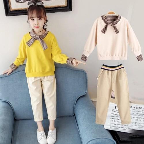 2021 autumn winter Girls Clothes tracksuit bear solid loose hoodie t shirt + leggings Stretch pants 4 5 6 7 8 9 10 12 years