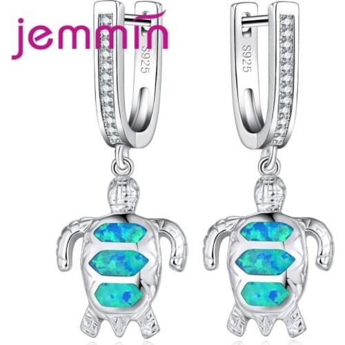 2021 Animal Turtle Shape 925 Sterling Silver Blue Fire Opal Dangle Earrings For Women Girl Birthday Party Brincos Bijoux