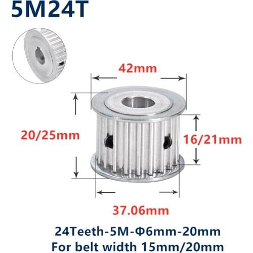 24 Teeth HTD 5M Synchronous Timing Pulley Bore 6/6.35/8/10/12/14/15/16/17/18/19/20mm for Width 15/20mm HTD5M 24Teeth 24T
