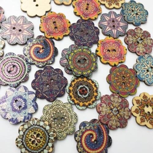 25/50pcs 24mm Wooden Flowers Shape Buttons Sewing Clothings Handmade DIY Crafts Scrapbooking WB612