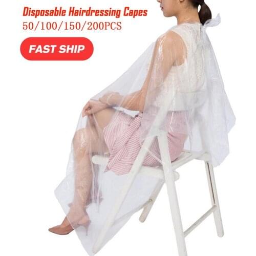 50/100/150/200pcs Disposable Hairdressing Capes PE Waterproof Apron Cutting Dye Hair Cape Barber Transparent Hairdressing Cloth