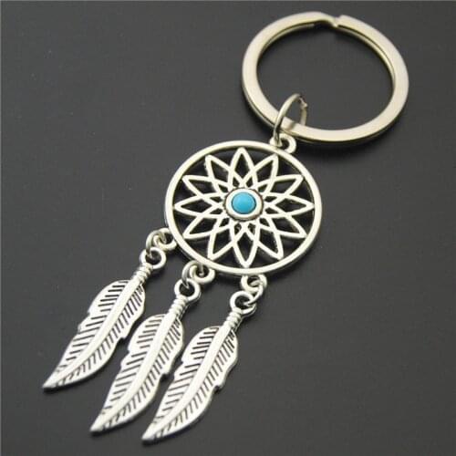 1pc Dreamcatcher Key Chains Flower Round With Feather Pendant Key Ring Diy Handmade Gift For Women E885/E861
