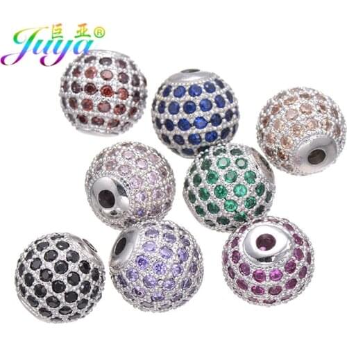 Juya DIY 8mm 10mm 12mm 14mm Birthstone Metal Disco Ball Beads Supplies For Natural Stones Beadwork Bracelet Necklace Making