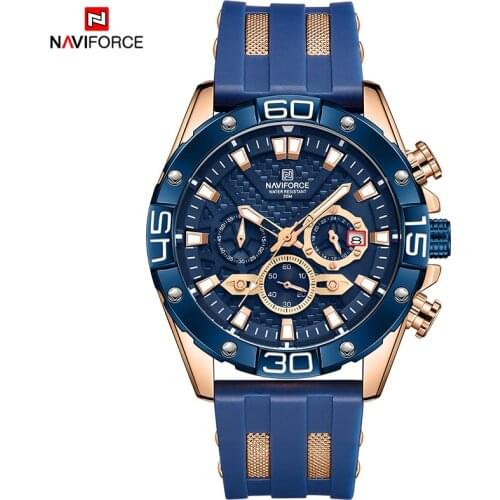 NAVIFORCE Men Multifunction Watch Waterproof Military Quartz Wristwatch Sport Chronograph Watches Silicone Strap Watches for Men