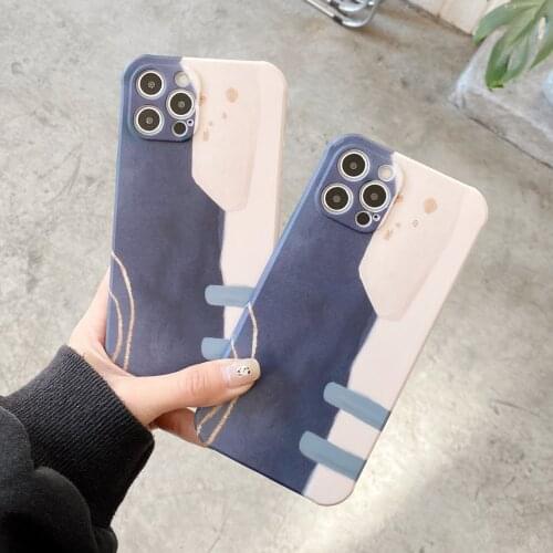 Art Blue Line Abstract Graffiti Phone Case For iPhone 12 11 Pro Max 8 7 Plus X XS Max XR SE 2 Soft Camera Protection Back Cover