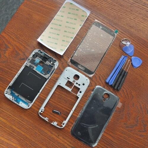 Black Housing Cover Frame Middle Chassis Battery Cover,Outer Glass,3M Adhesive,Tools,Home Button For Samsung Galaxy S4 SIV i9505