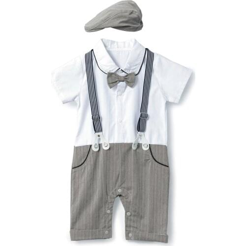 Baby Boy Newborn Gentleman Boss Jumpsuit Formal Party Suit Shirt Suspender Bowtie Tuxedo Baptism christening Outfit Romper