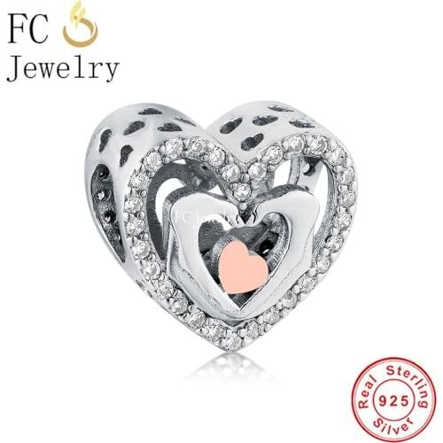 FC Jewelry Fit Original Charm Bracelet 100% 925 Sterling Silver Finger Made Love Heart Bead For Women Bride Bridegroom Berloque