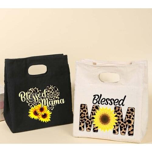 Blessed Mom Functional Cooler Lunch Box Bags Insulated Canvas Bento Tote Bag Thermal Picnic Food Storage Pouch Thanksgiving Gift