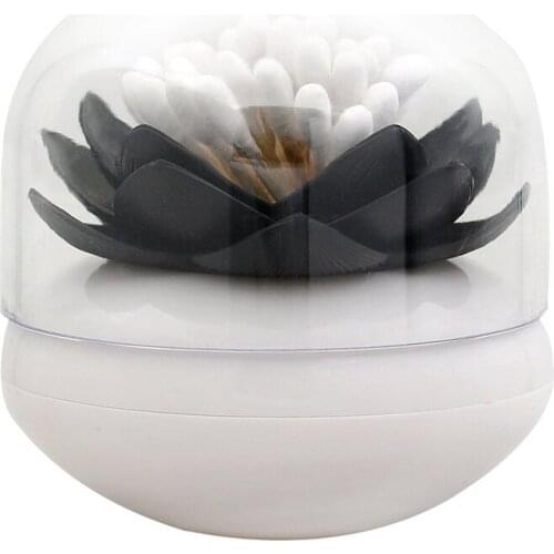 Hot Chic Lotus Flower Cotton Bud Holder Toothpick Case Cotton Swab Box Home Decor (Black)