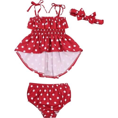 Baby Girl Outfit Polka Dot Printing Three-pieces Set Infant Girls Square Collar Sling Dress + Briefs + Headband Set Outfits